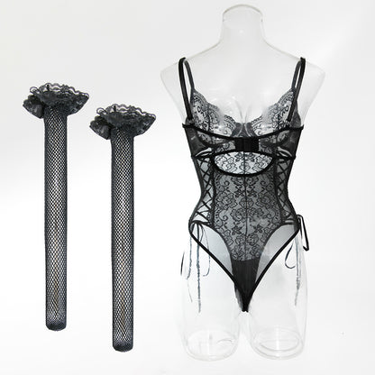 Noir Lattice Lace Bodysuit image 4