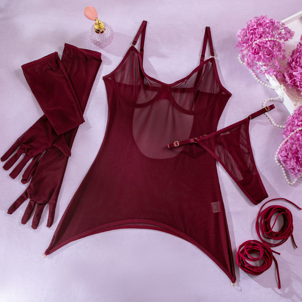 Burgundy Veil Tie Set image 34